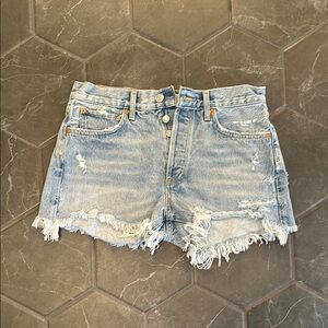 Agolde Blue Jean Shorts Distressed Frayed Hem